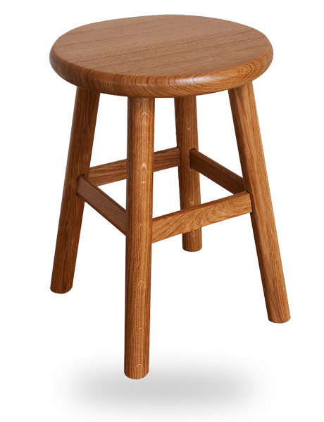 Tabouret bois rond 4 pieds traditionnel en chêne massif