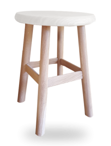 tabouret-rond-4 pieds bois chêne massif assise couleur blanc